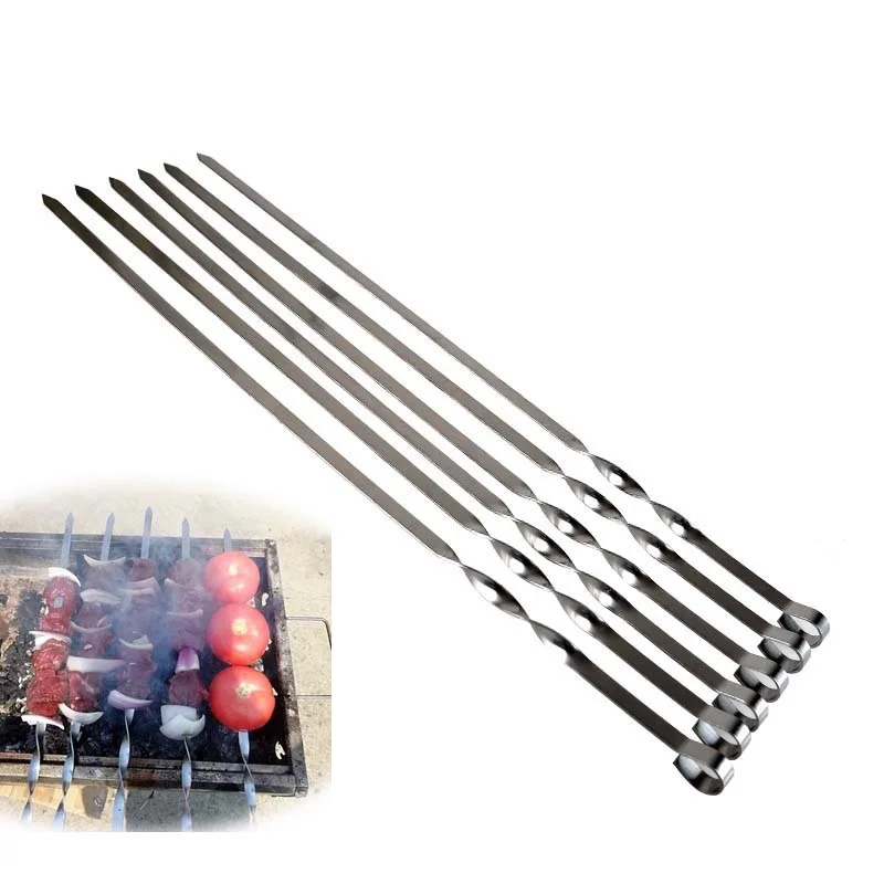 21.6\'\' 55CM Kabob Skewers Large Flat Barbecue Skewer set Stainless steel Sticks Heavy Duty Long BBQ Forks Nonslip Ring Handle