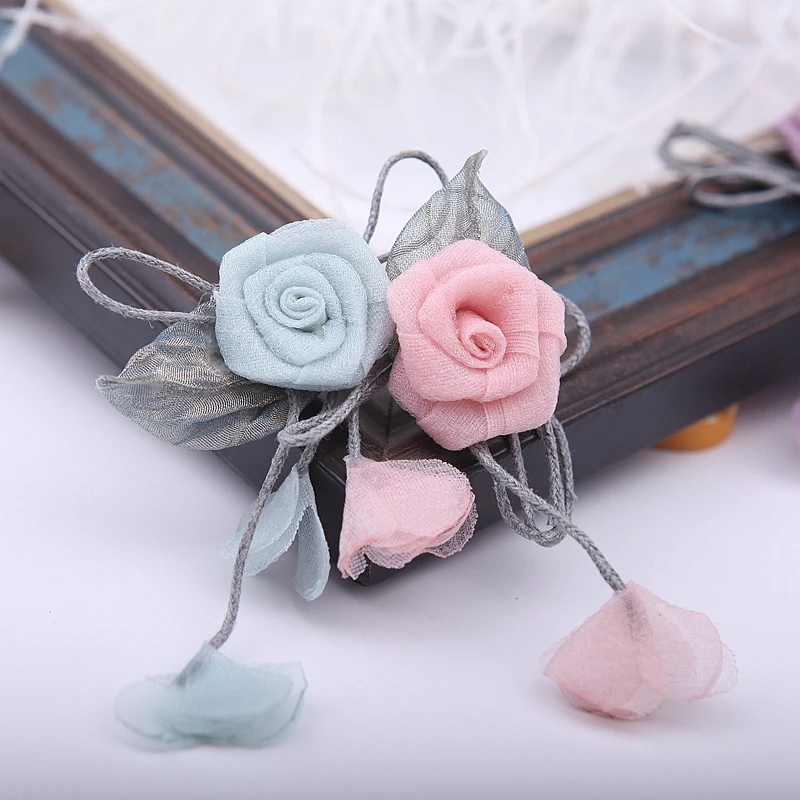 MLAEY 4pcs Handmade Rose flowers for craft wedding appliques garment accessories DIY Fabric  for Wedding Party Craft Home