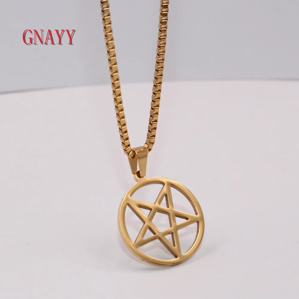 Stainless Steel Necklace Wicca Inverted pentagram Satan worship Pendant 2.4mm  box chain 18 inch -28 inch