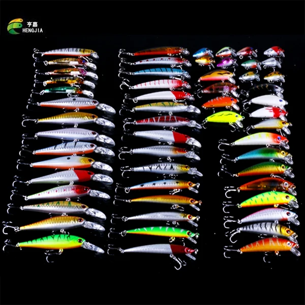 HENGJIA 56Pcs Almighty Mixed Fishing Lure Bait Set Wobbler Crankbaits Swimbait Minnow Hard Baits Spiners Carp Fishing Tackle