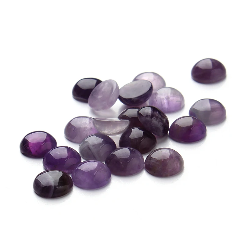 SAUVOO 10pcs 4 6 8 10 12 14 16 18mm Amethyst Cabochons Cameo Natural Stone Round Beads For DIY Jewelry Making Loose Beads