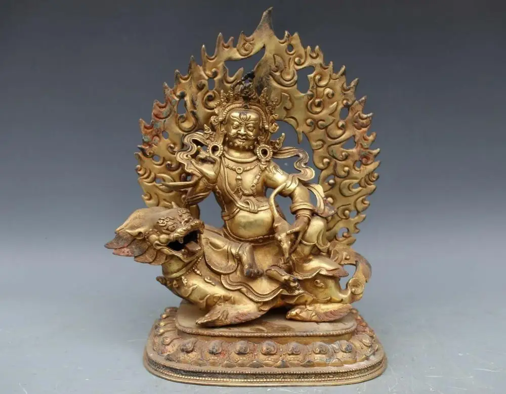 Tibet Buddha Temple Copper Bronze Yellow Jambhala God Of Wealth Buddha Statue