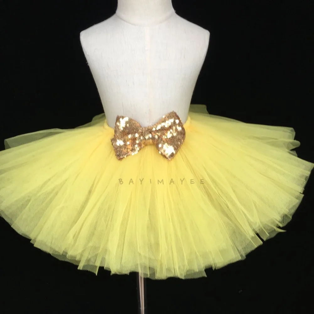 Baby Girls Pink Tutu Skirt Kids Fluffy Tulle Skirts Ballet Dance Pettiskirts with Gold Sequin Bow Children Party Skirt 15Colors