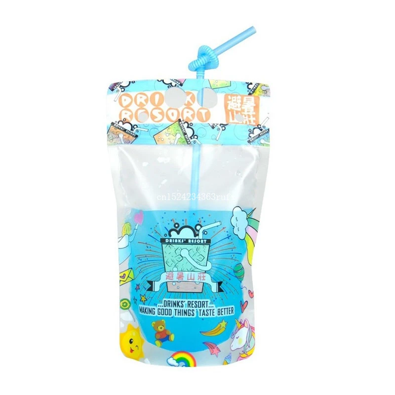 

500pcs Drink Storage Bag Unique Design Self- supporting Plastic Drink Packaging Bag Pouch for Beverage Water Juice Coffee