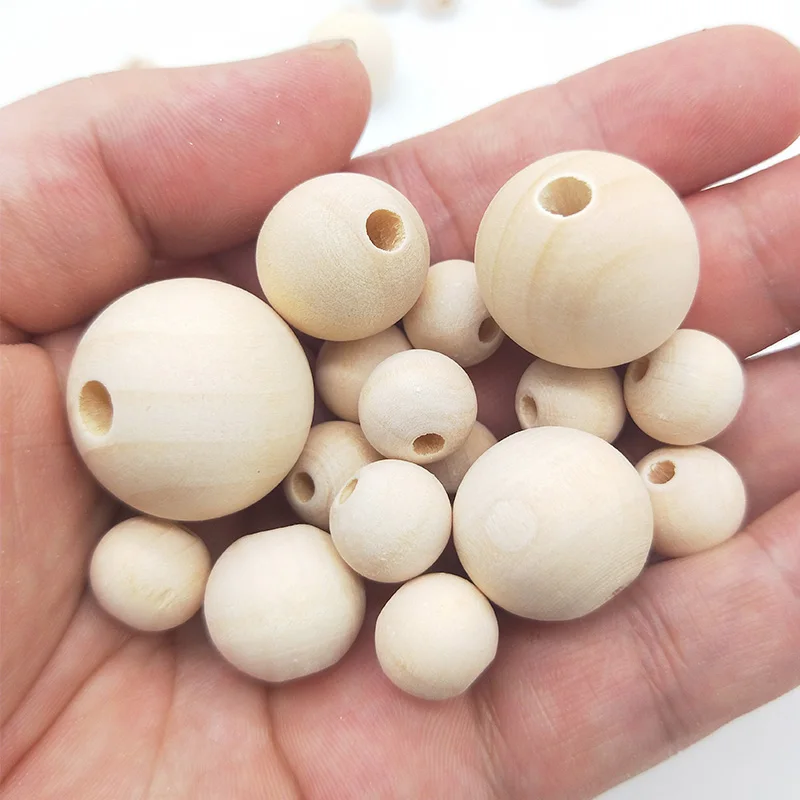 Pick-Cuentas de madera de bola Natural de 8-30mm, espaciador de madera respetuoso con el medio ambiente, pulsera de dijes DIY, accesorios para hacer