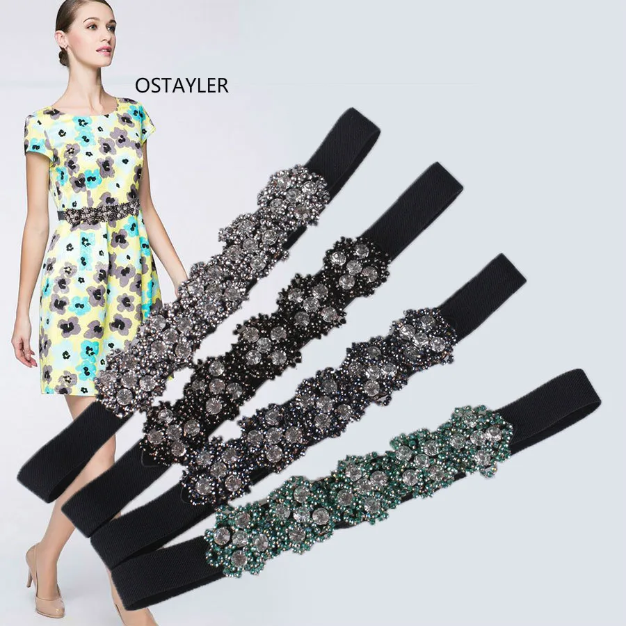 

Handmade Crystal Bead String Waist Belts Elastic Rhinestone Women Dress Belts European Fashion Ladies Girdle Caestus Belts