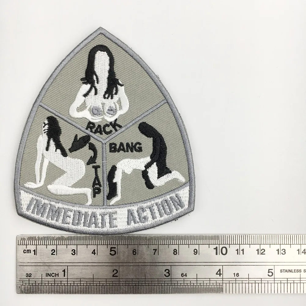 Immediate Action Tap Rack Bang Military Embroidery Patch Iron on Uniform BIker Military Badge 4 Inches Punk Patches