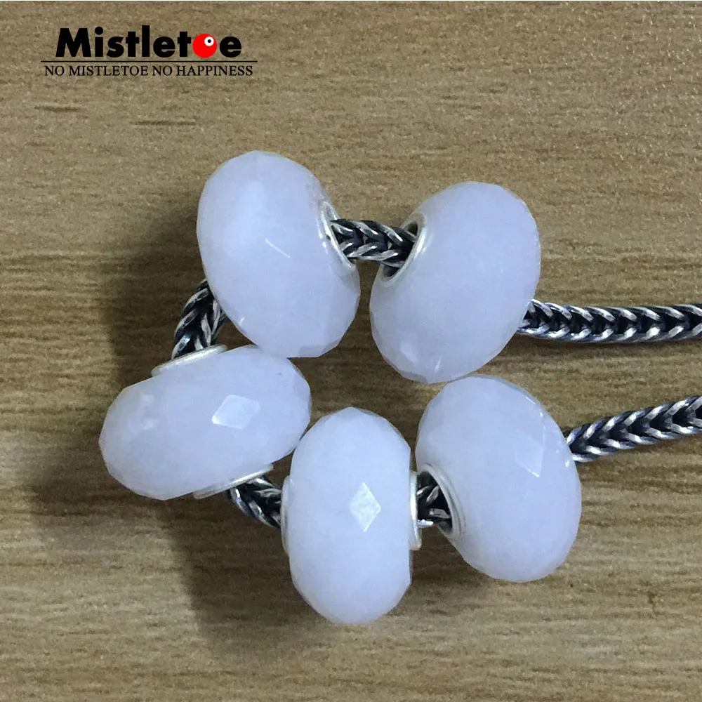 Mistletoe 925 Sterling Silver 3.6mm Core Faceted Natural Alabaster Stone Charm Bead Fit European 3.0mm Bracelet Jewelry