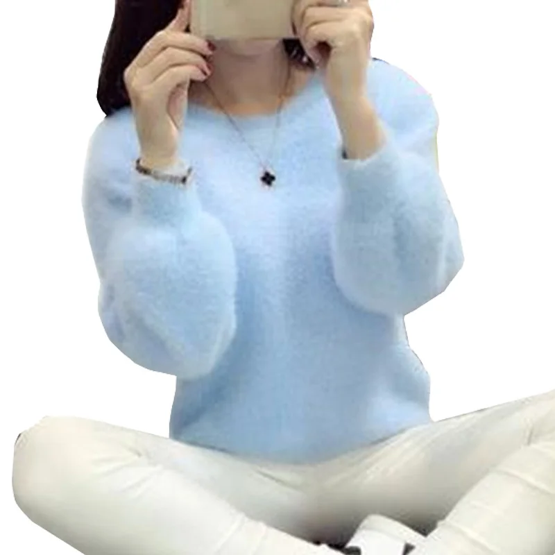 Mohair Fur knitted sweater Pullovers Women Clothes 2022 NEW Winter Fashion Plush Soft Warm Jumper Female Sweater Casual Tops 43