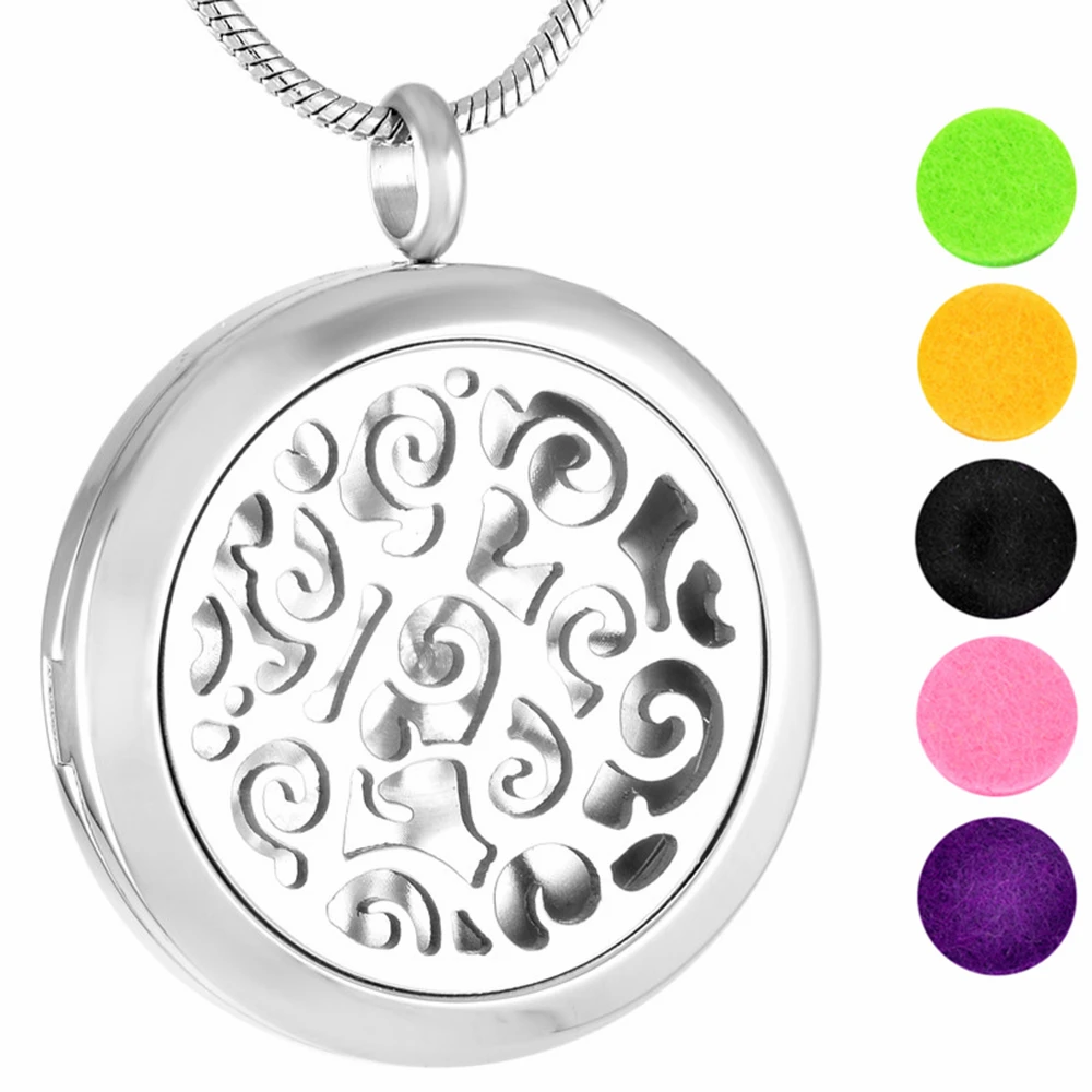 

MJP0012 316L Stainless Steel Round Flower Pattern Essential Oils Aromatherapy Locket Perfume Diffuser Necklace