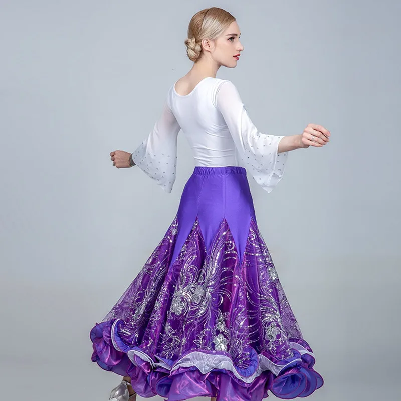 D ecorative Design Waltz Standard Skirt For Dancing Women Ballroom Dance Skirts Flamenco Dance Top  Stage Spanish Dance Costume