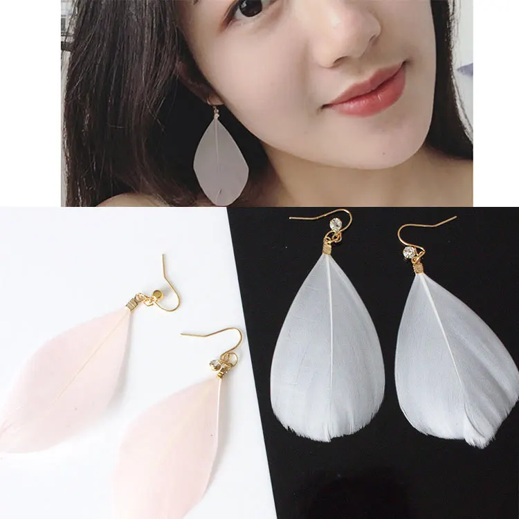 2020 new fashion earrings feathers crystal influx of people exaggerated personality jewelry wholesale ladies gift distribution