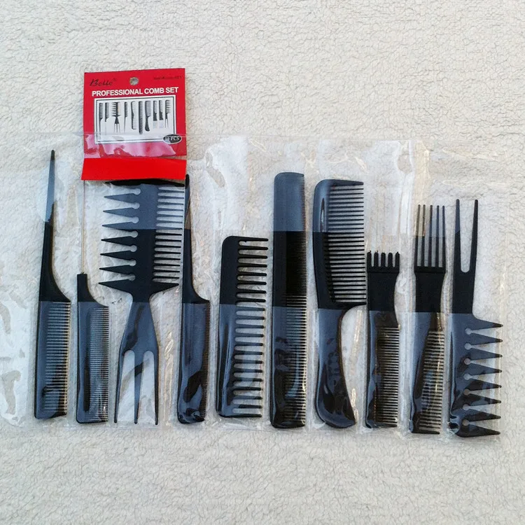 

by DHL or EMS 20sets Free Shipping Hot selling 10pcs/black pro salon hair styling hairdressing plastic barbers brush combs set