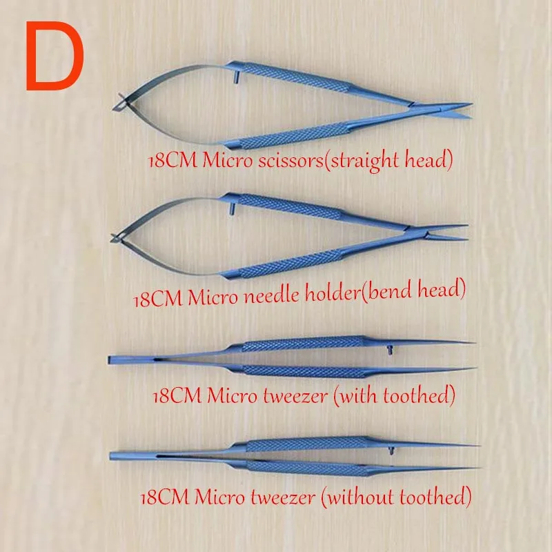 18cm Titanium alloy ophthalmic microsurgical instruments Needle Holder Micro scissors Tweezers hand surgery 4pcs/set