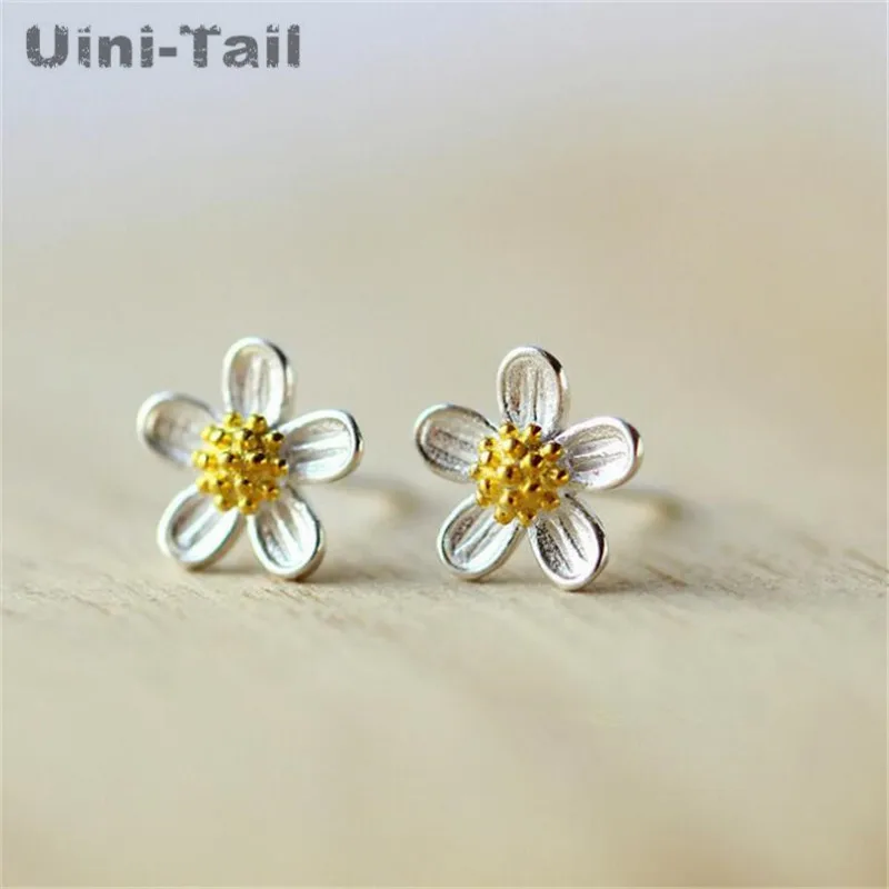 Uini-Tail Hot 925 Tibetan silver five-petal petal earrings Korean version of the flower New Year simple fresh literary gift
