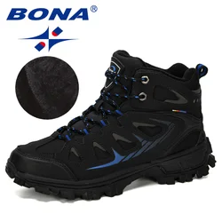 BONA – Bottines de neige fendues en cuir de vache pour homme, chaussures de travail d'extérieur courtes en peluche, tendance, décontracté, nouveaux stylistes populaires