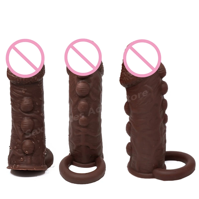 Silicone Penis Extender Thicken Condom Dildo Enhancer Reusable Male Delayed Ejaculation Penis Sleeve Cock Rings Sex Shop Toys