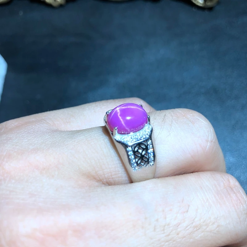 beautiful  pink natural Star Ruby gemstone ring for man 925 sterling silver fine jewelry  boy girl ring powerful birthday gift
