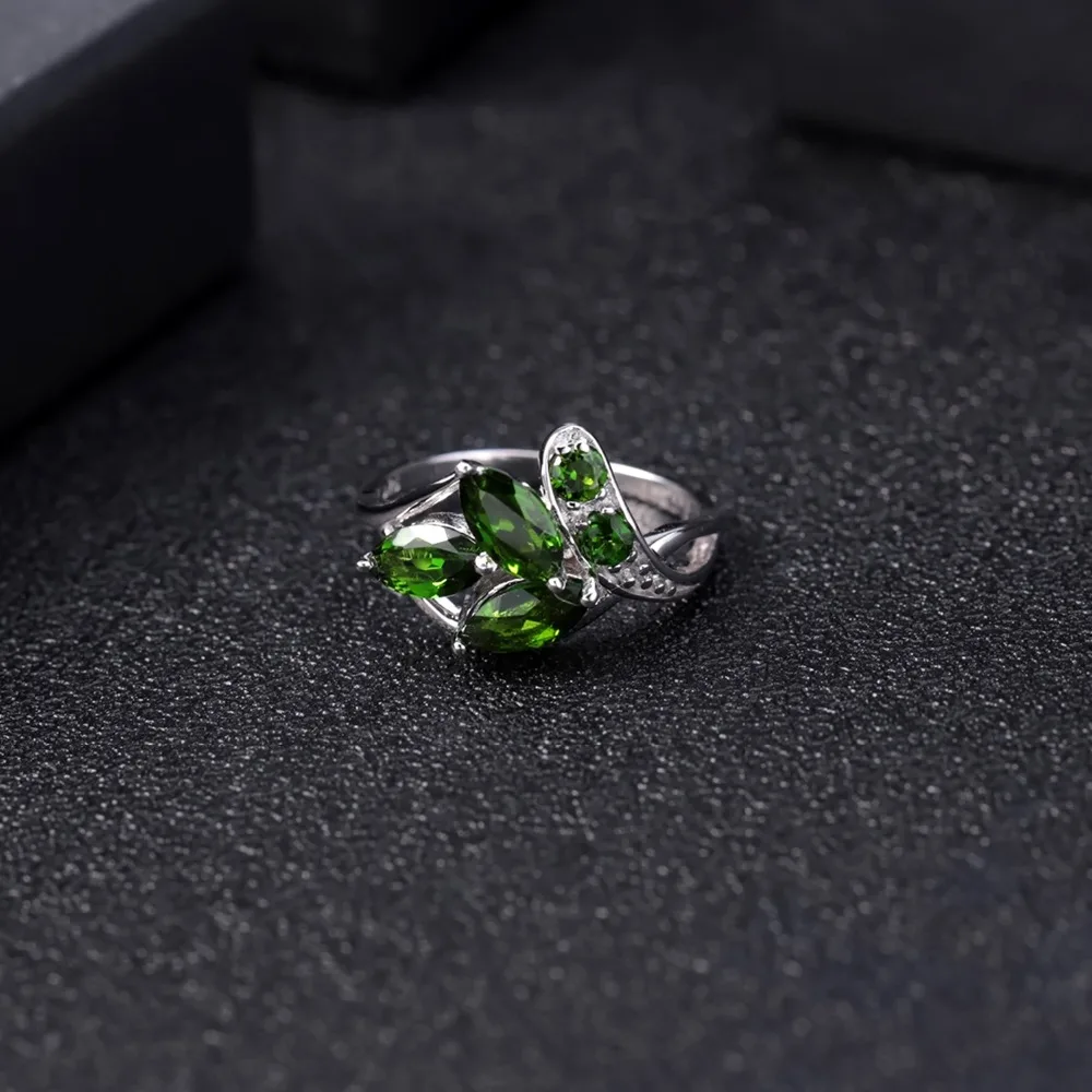 GEM'S BALLET 2.15Ct Ct Natural Chrome Diopside Gemstone Ring 925 Sterling Silver Leaf Shape Rings Fine Jewelry for Women