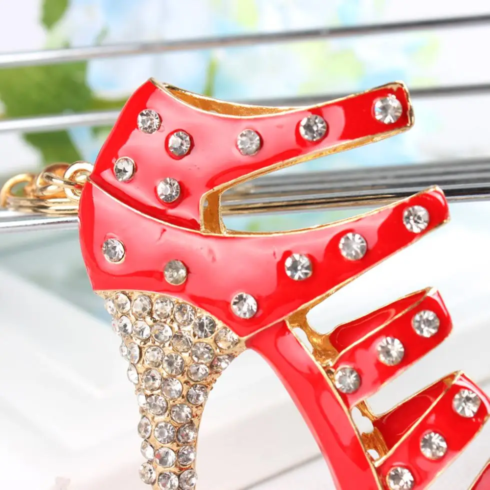 Shoe Red High-Heel Keyring Charm Pendant Crystal Purse Bag Car Key Chain Women Beautiful Birthday Party Wedding Gift