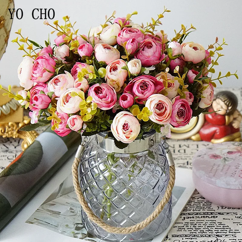 

YO CHO Bridal Rose Wedding Bouquet Bridesmaid Camellia Bouquet High Quality Artificial Silk Flowers Arrangement Home Party Decor