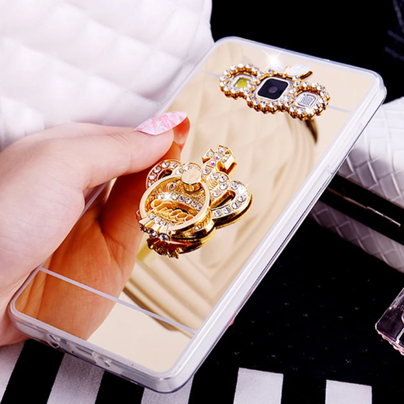 Luxury Mirror TPU Slim Case For Samsung Galaxy J2Prime J3 J4 J5 J6 J6+ J7 2016 A5 2017 S8 S9 S10 Plus Ring Holder Stand Cover