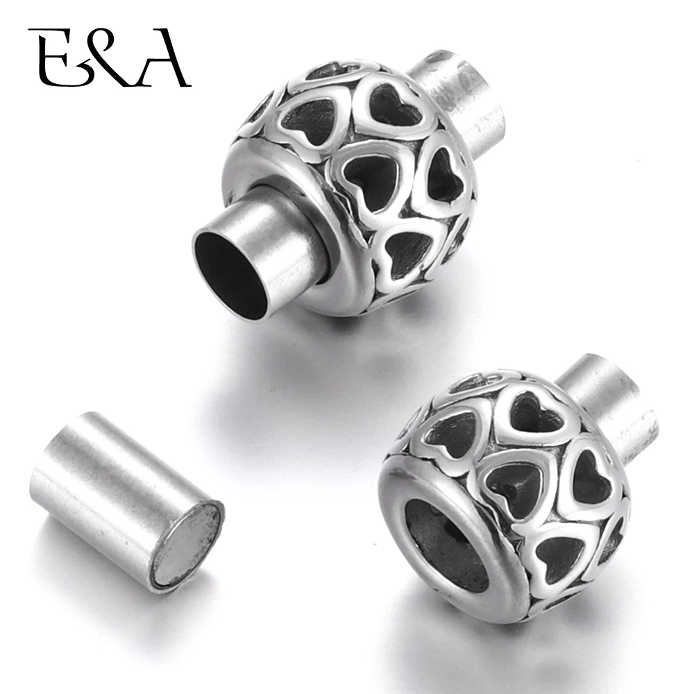 Stainless Steel Magnetic Clasp Hollow Heart 5mm Leather Cord Clasps Bracelet Connector Magnet Buckle Jewelry Making DIY Supplies