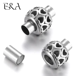 Stainless Steel Magnetic Clasp Hollow Heart 5mm Leather Cord Clasps Bracelet Connector Magnet Buckle Jewelry Making DIY Supplies