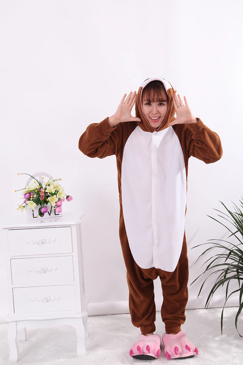 Monkey Brown Adult Onesie Animal Men Women Jumpsuit Pajamas Fleece Onesie Cartoon Cosplay Costumes Pyjama S-XL