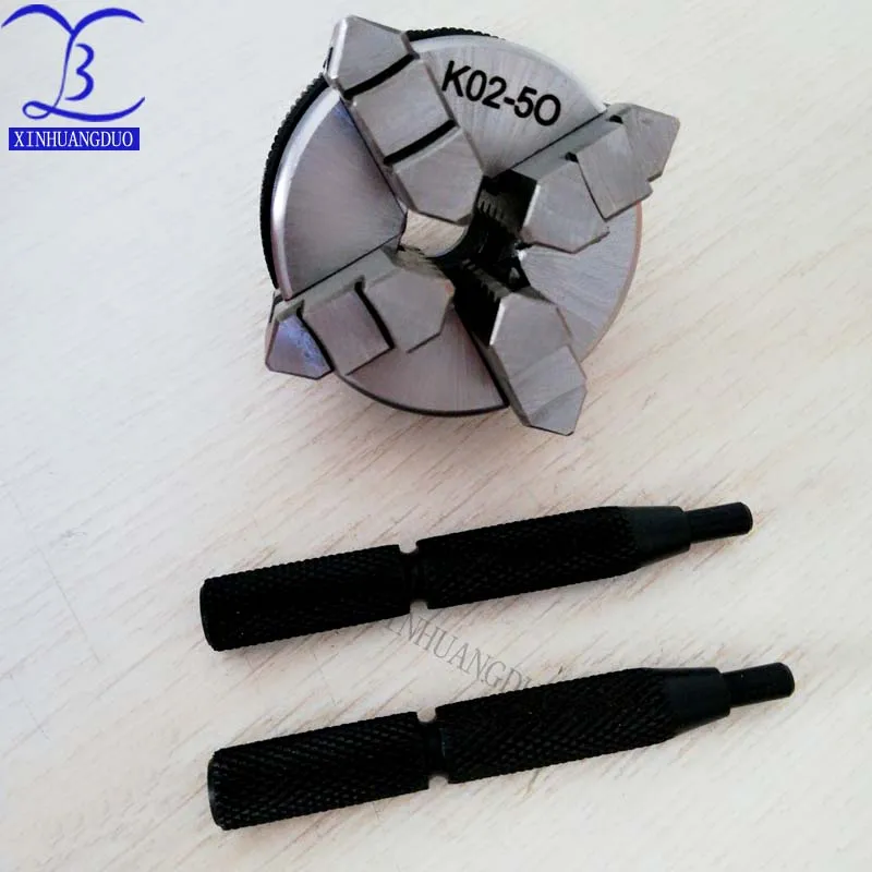K02-50 50mm 수동 셀프 센터링 M14 스레드 마운트 가역 Jaws 미니 2 "4 Jaw 선반 척 카트리지 + 2pcs 잠금 막대