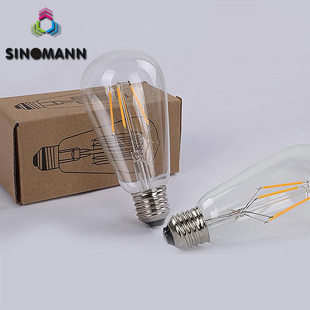 

4PCS/Lot 110V 220V ST64 Vintage Led Lamp E27 Retro LED Filament Light Bulb 4W 6W 8W 12W Glass Edison Lamparas COB Decoration