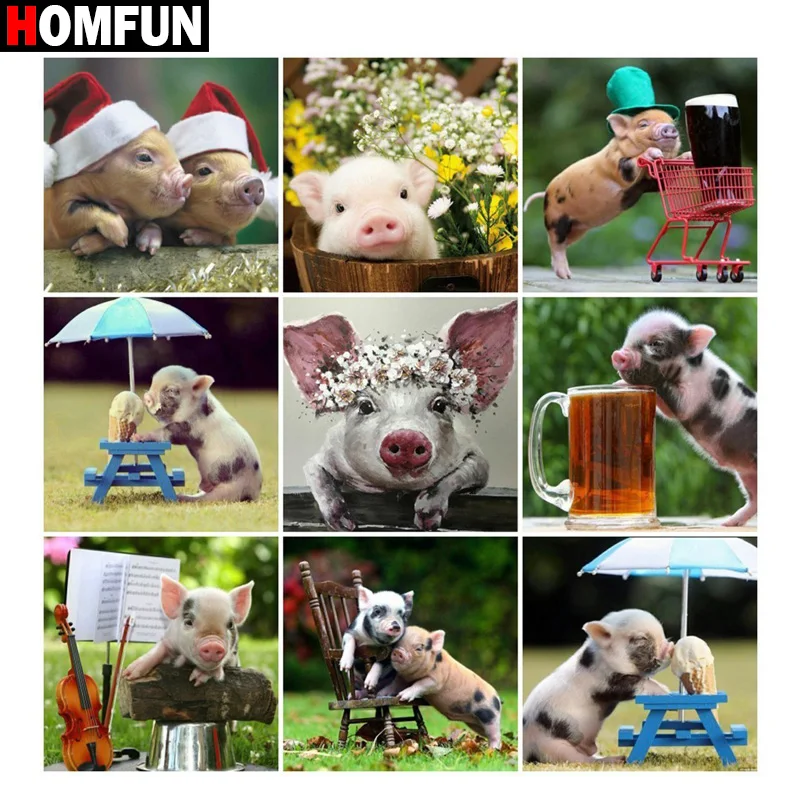 

HOMFUN Full Square/Round Drill 5D DIY Diamond Painting "Animal pig" Embroidery Cross Stitch 5D Home Decor Gift