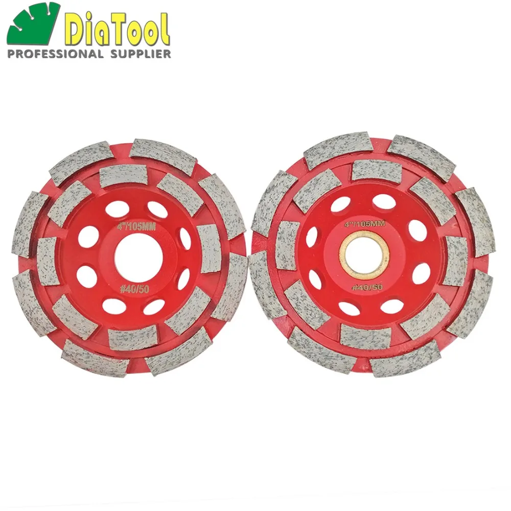 

DIATOOL 2 Pcs Dia 100MM Professional Welded Diamond Double Row Grinding Cup Wheel For Concrete, 4 Inch Grinding Discs