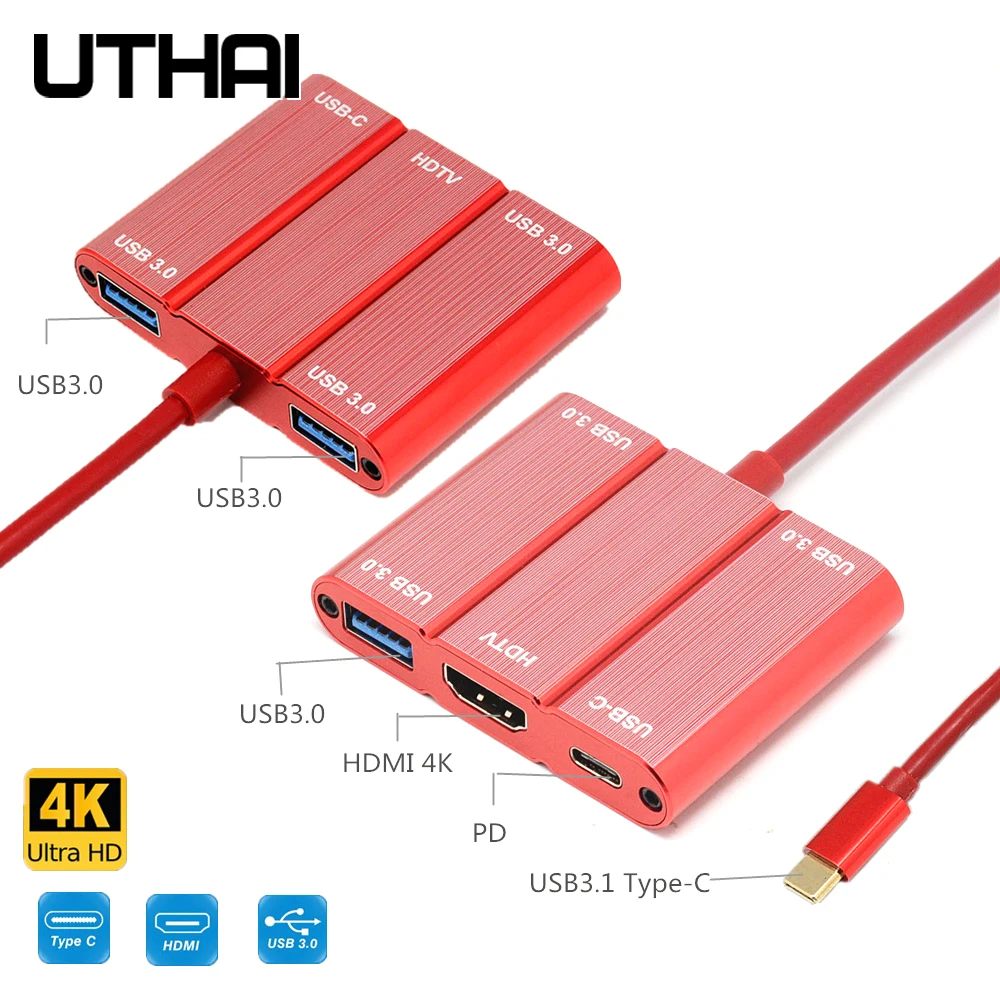 5in1 허브 유형 C-HDMI 호환 1080P 4K 어댑터 USB C-USB3.0 변환기 PD3.0 Macbook 용 충전 인터페이스 커넥터