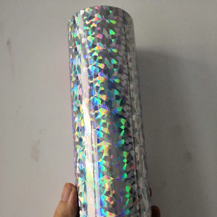 Holographic foil silver color broken glass design hot press on  paper cards or plastic meterials heat transfer film