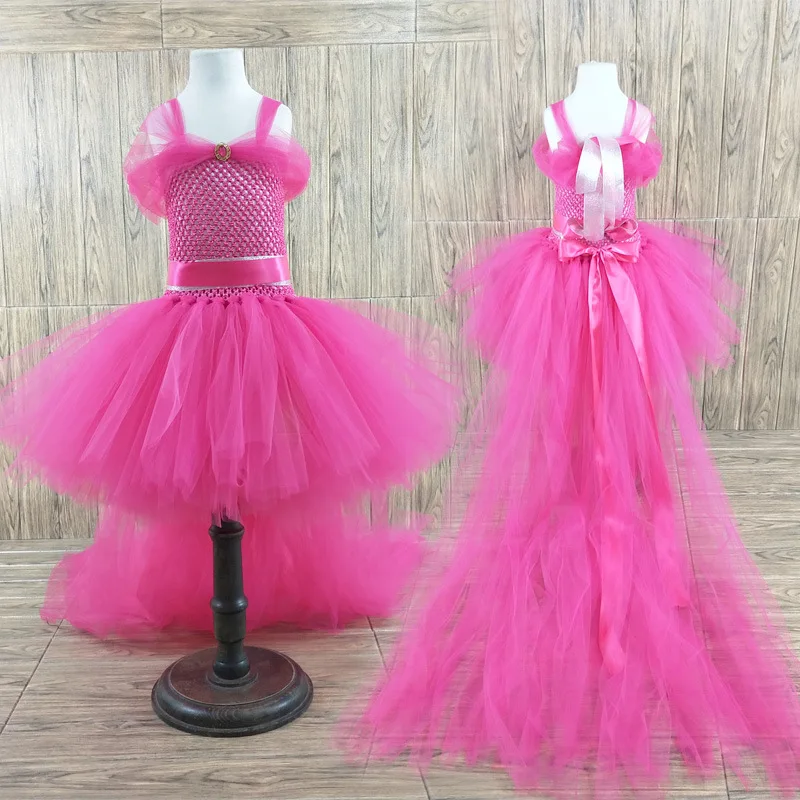 POSH DREAM Flower Girls Elegant Baby Girls Summer Floor Train Birthday Party Tutu Dresses Halloween Unicorn Costume for Kids D