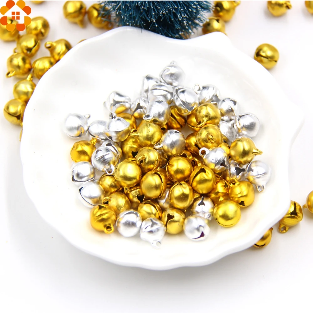 100PCS 10MM Jingle Bells Gold&Sliver Iron Loose Beads with Sounds Festival Christmas Party Decoration DIY Crafts Accessories