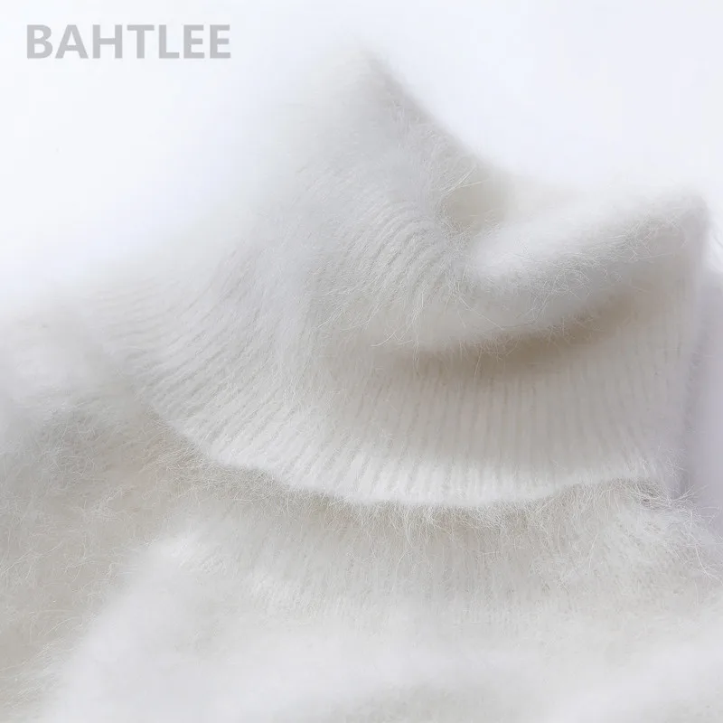BAHTLEE-Women\'s Angora Jumper, Turtleneck Pullovers, Knitting Sweater, Long Sleeve, Keep Warm, White, Winter