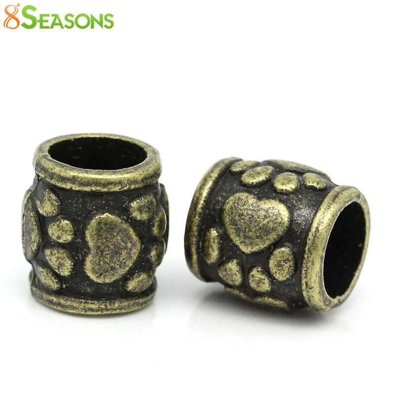 8Seasons Spacer Beads Column/Cylinder Antique Bronze Cute Bear\'s Paw Pattern Carved DIY Making Handmade Jewelry 10x10mm,30PCs