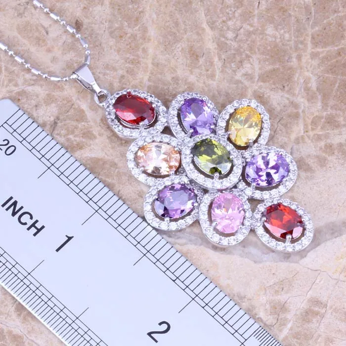 Terrific Multicolor Multigem Silver Plated Earrings Pendant Necklace Jewelry Sets S0816