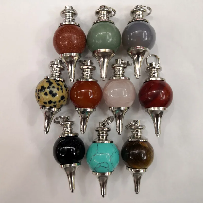 fashion 10pcs Balance Reiki Natural Stone Crystal Agates Dowsing Pendulum Circular Cone Charm Pendant for Men Women Divination