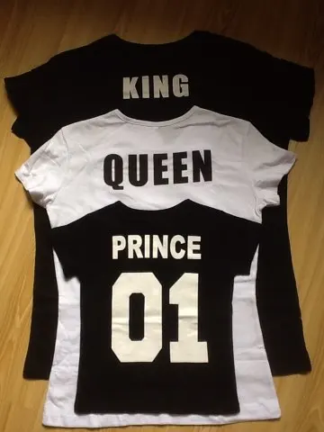 OMSJ New 100% Cotton Matching T shirt King 07 Queen 07 Prince Princess Letter Print Shirts,Casual Men/Women Lovers Tops Newborn