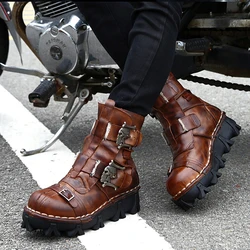 Motorcycle Boots Men Winter Retro Genuine Cow Leather Vintage Biker Skull Punk Casual Martin Boot Moto Motorbike Protective Gear