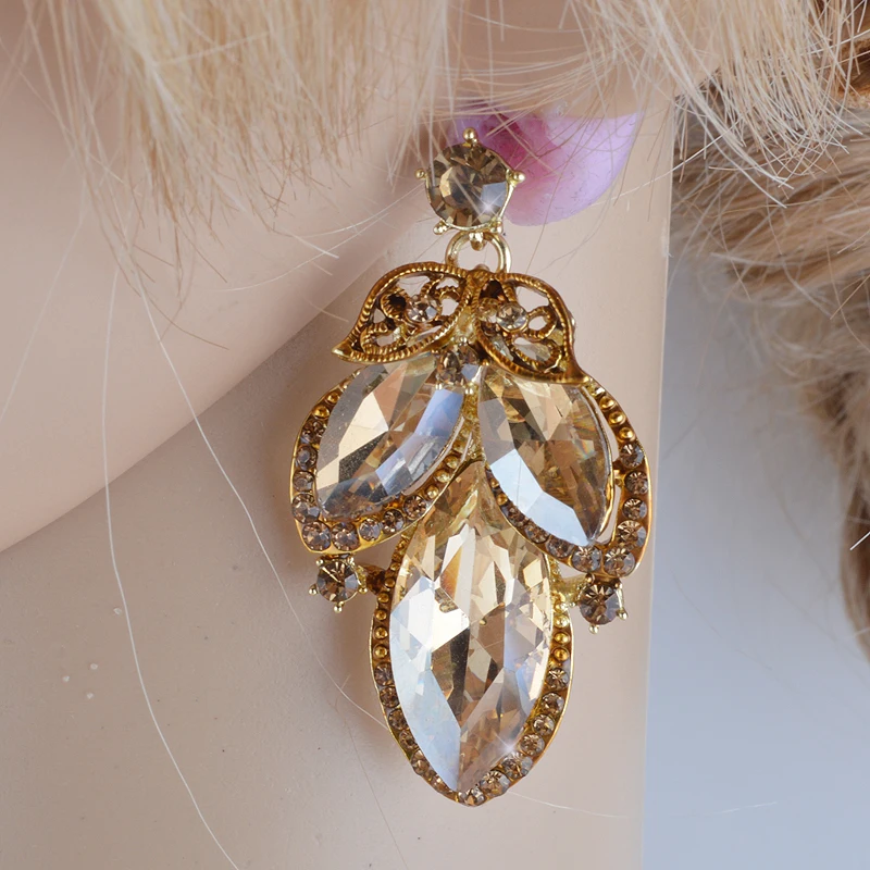 Gorgeous Champagne Color Jewelry Sets For Bridal Wedding Party Necklace And Earrings Dubai Fashion Big Dress Accessories