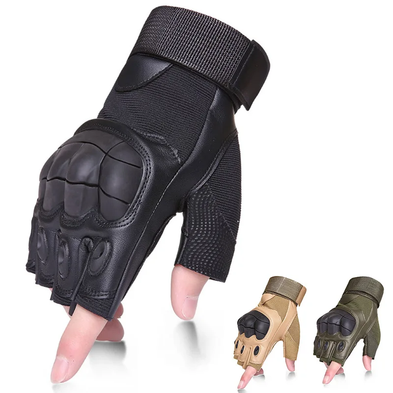 

Tactical Fingerless Gloves Military Army Paintball SWAT Bicycle PU Leather Protection Rubber Knuckle Driving Half Finger Gloves