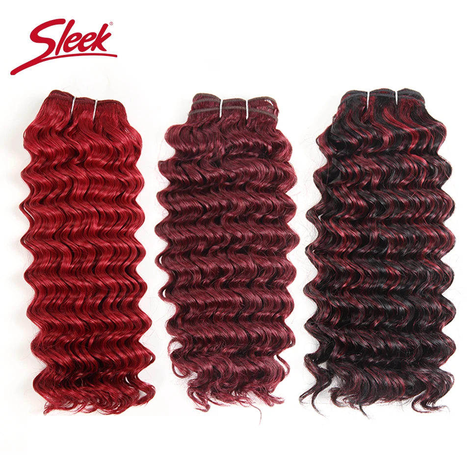 Sleek Double DrawnบราซิลRemy Human Hair Extension 113G Deep Waveสีแดงสีชุด1Pcs