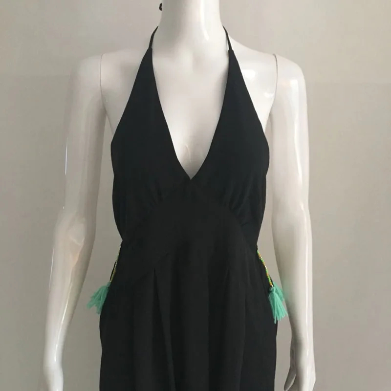 Mono de playa para mujer, peto holgado con espalda descubierta y borlas, sin mangas, cuello en V, talla grande