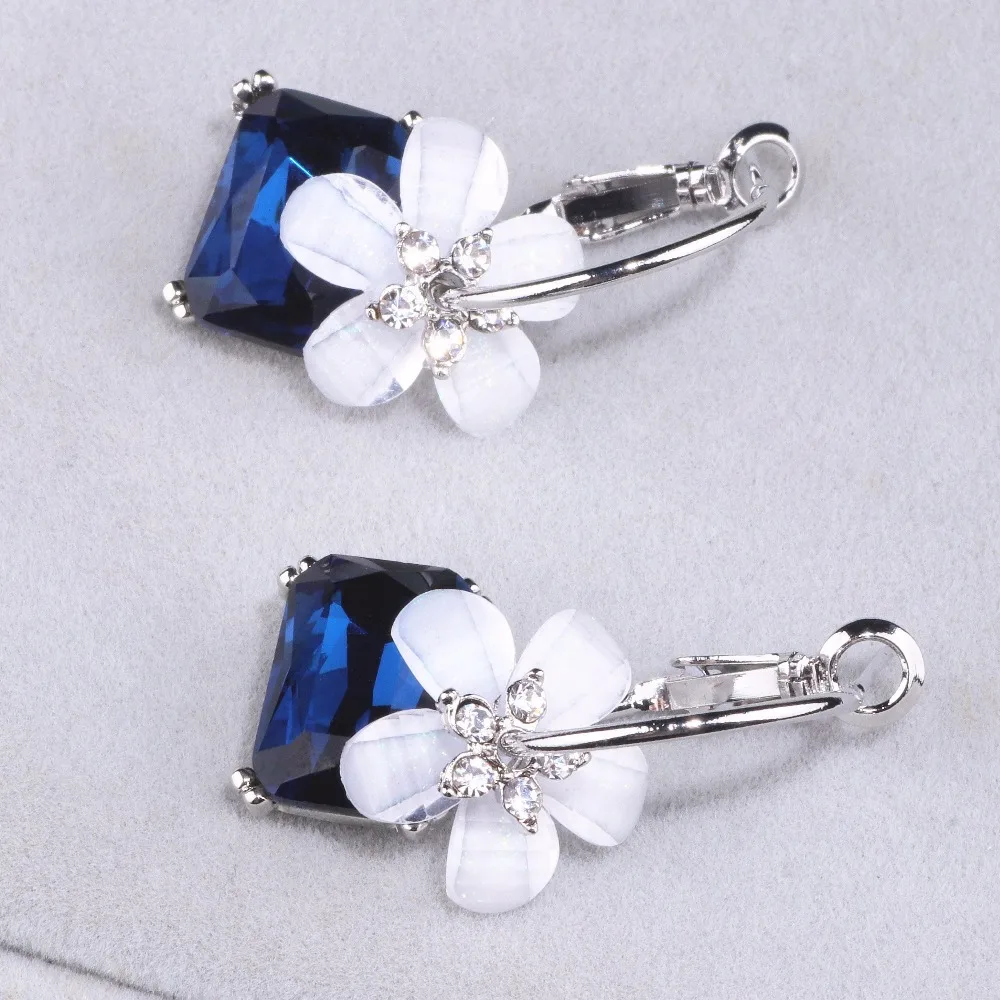 2023 New Fashion Brincos Party Alloy Stud Crystal Flower Blue Stone Dangle Earrings for Women Statement  Geometric Jewelry DZDZ1