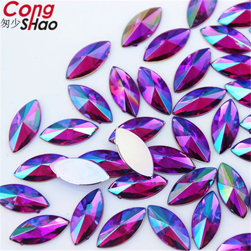 Cong Shao 100pcs 7x14mm Horse Eye AB Acryl Non Hotfix Rhinestone Navette Nail Art Rhinestone Non Hot Fix Crystal for DIY ZZ356