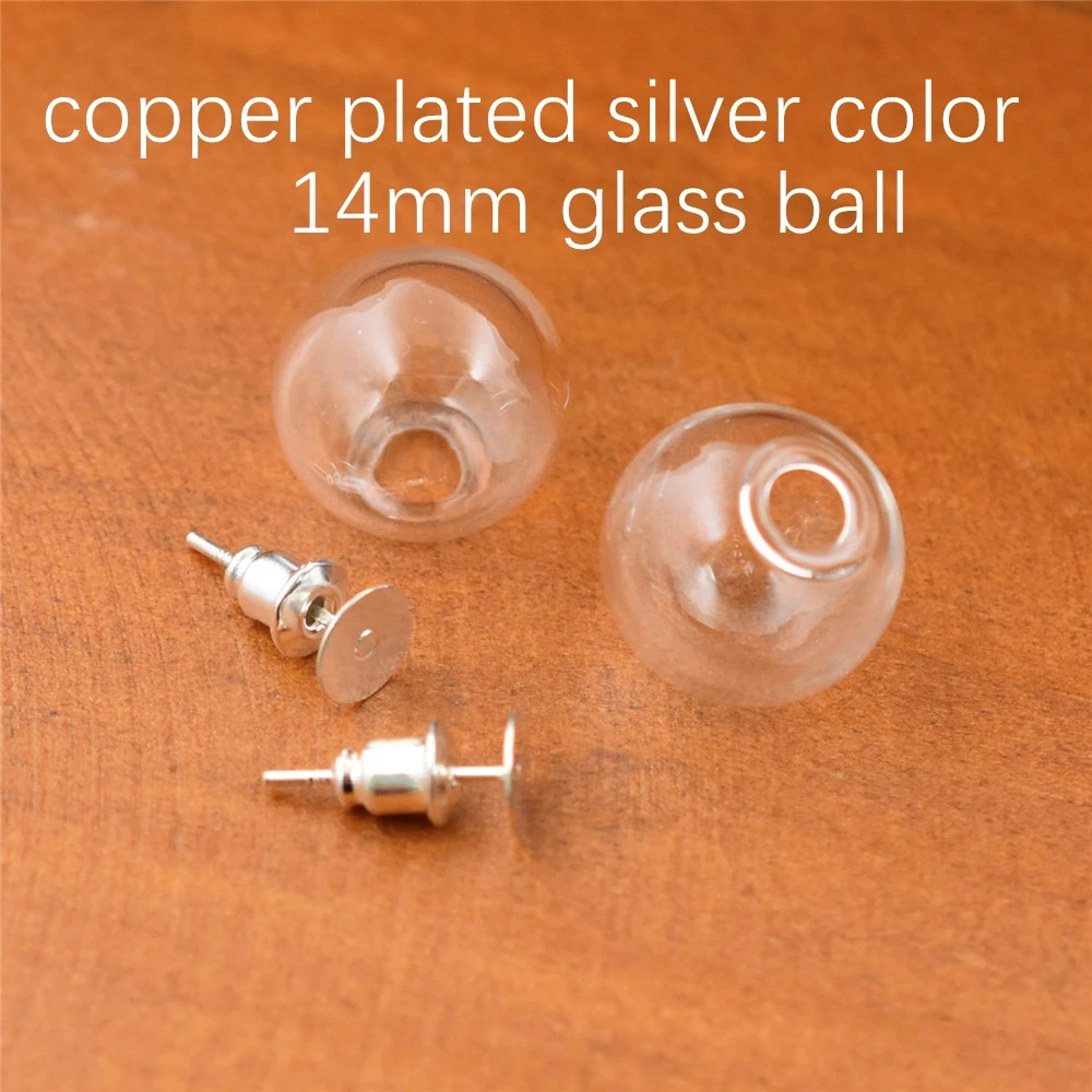 1pair Hollow Glass Ball With Ear Studs Stainless Steel Earrings Wire Set Orb Earring Glass Bottle